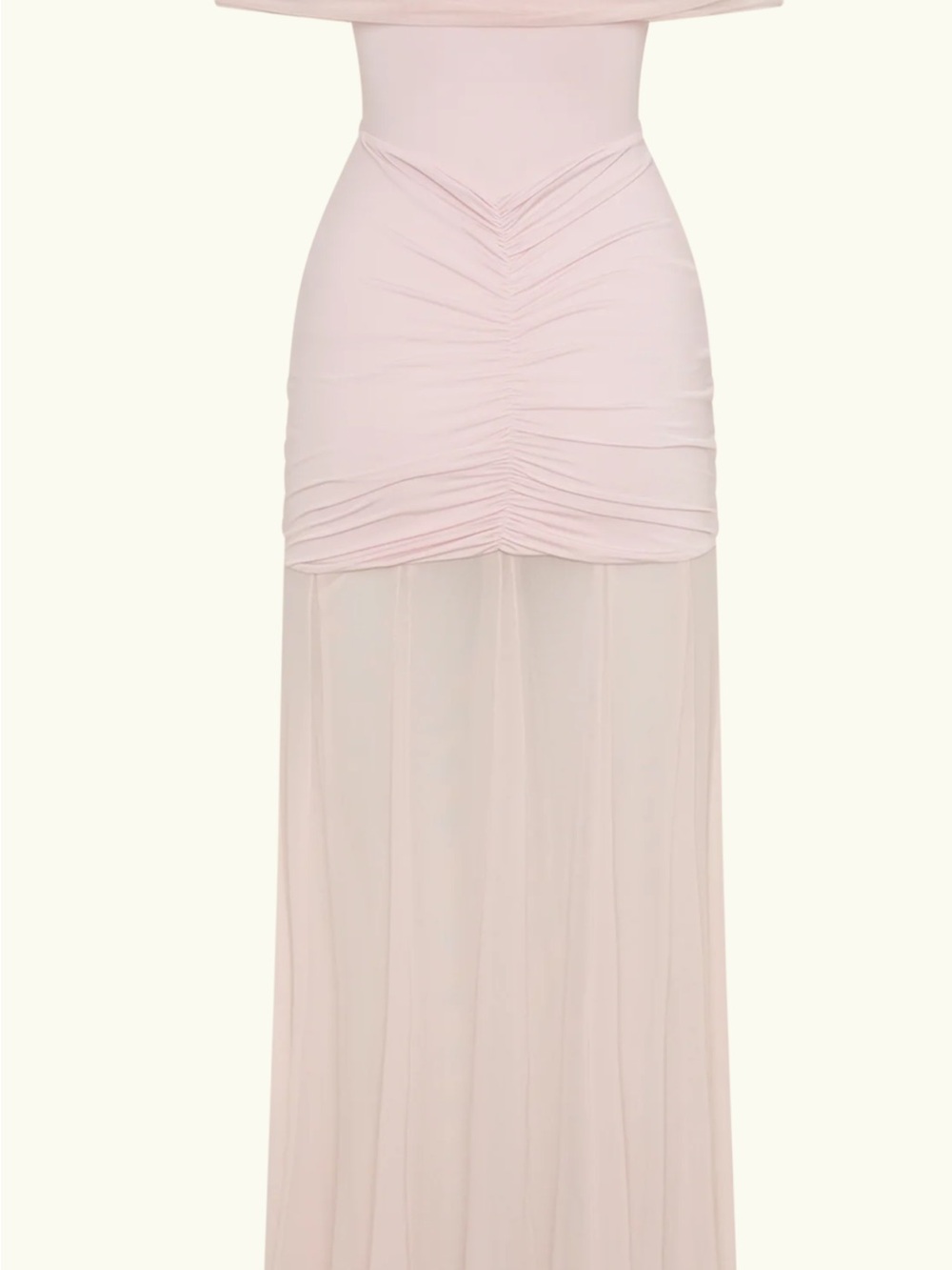 Meshki Blush Pink High-Low Ruched Maxi Dress